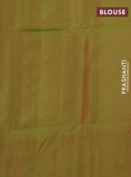 Kanchipuram soft silk saree red and light green with zari woven buttas and long zari woven border