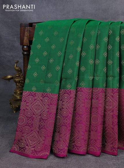 Kanchipuram soft silk saree green and purple with zari woven buttas and long zari woven border