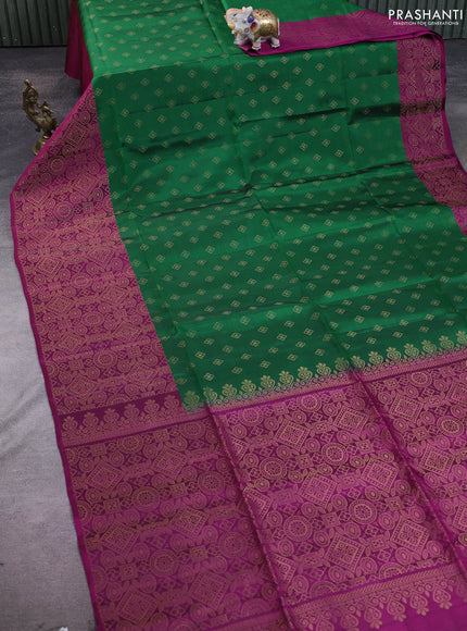 Kanchipuram soft silk saree green and purple with zari woven buttas and long zari woven border
