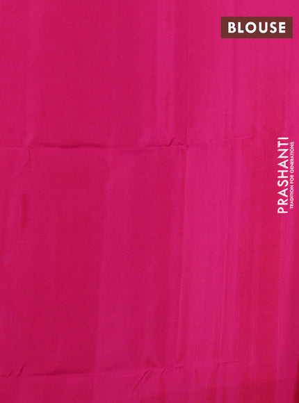 Kanchipuram soft silk saree mango yellow and pink with zari woven buttas and long zari woven border
