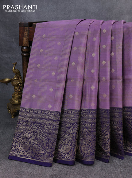 Kanchipuram soft silk saree lavender and blue with allover zari weaves & buttas and zari woven border