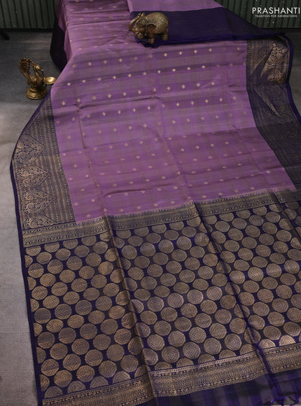 Kanchipuram soft silk saree lavender and blue with allover zari weaves & buttas and zari woven border