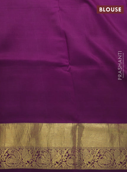 Pure kanchipuram pen kalamkari saree mild peach and purple with allover penkalamkari prints and zari woven border