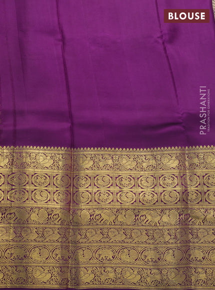 Pure kanchipuram pen kalamkari saree light green and violet with allover penkalamkari prints and zari woven border
