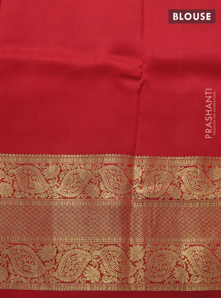 Pure kanchipuram pen kalamkari saree pastel blue and red with allover penkalamkari prints and zari woven border