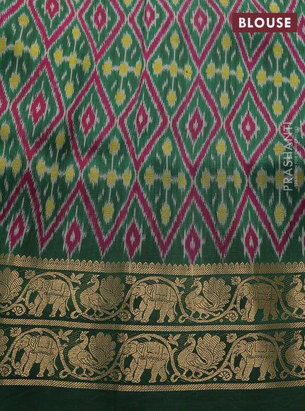 Pure kanchipuram pen kalamkari saree rust and dark green with allover penkalamkari prints and zari woven border