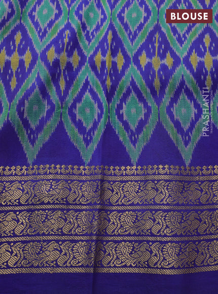 Pure kanchipuram pen kalamkari saree teal green and blue with allover penkalamkari prints and zari woven border