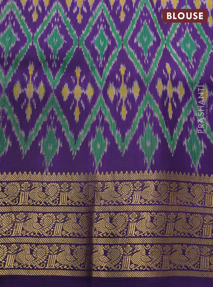Pure kanchipuram pen kalamkari saree lime yellow and blue with allover penkalamkari prints and zari woven border