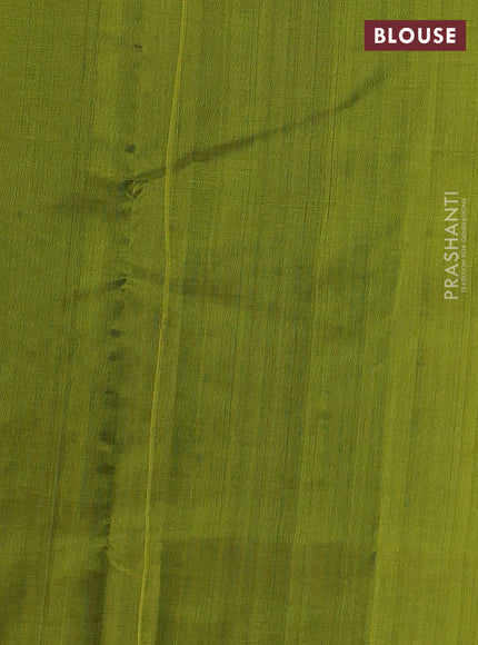 Silk cotton saree green and light green with zari woven buttas and peacock design zari woven border