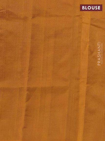 Silk cotton saree blue and mustard yellow with zari woven buttas and temple design zari woven border