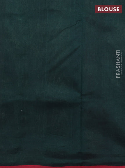 Silk cotton saree dark green and maroon with zari woven buttas and temple design zari woven border