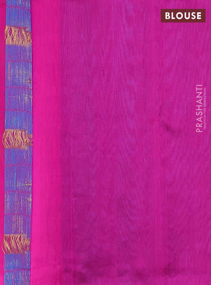 Silk cotton saree cs blue and pink with zari woven buttas and temple design zari woven border