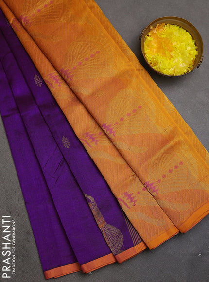 Silk cotton saree purple and mustard yellow with zari woven buttas and zari woven butta border