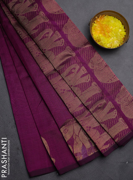 Silk cotton saree purple with zari woven buttas and elephant butta border