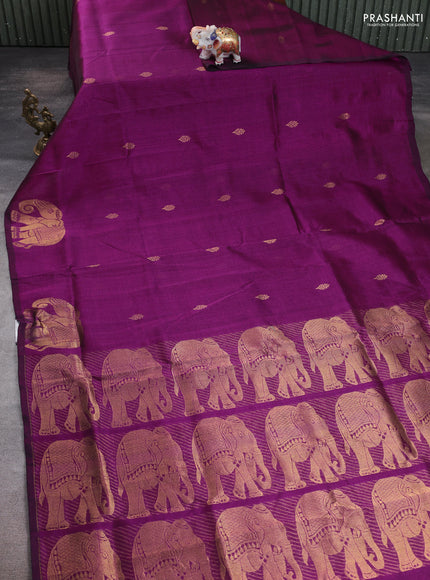 Silk cotton saree purple with zari woven buttas and elephant butta border