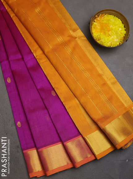 Silk cotton saree pink and mustard yellow with zari woven buttas and zari woven border