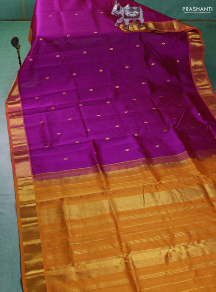 Silk cotton saree pink and mustard yellow with zari woven buttas and zari woven border