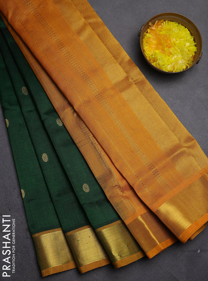 Silk cotton saree green and mustard yellow with zari woven buttas and zari woven border