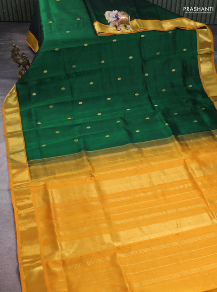 Silk cotton saree green and mustard yellow with zari woven buttas and zari woven border
