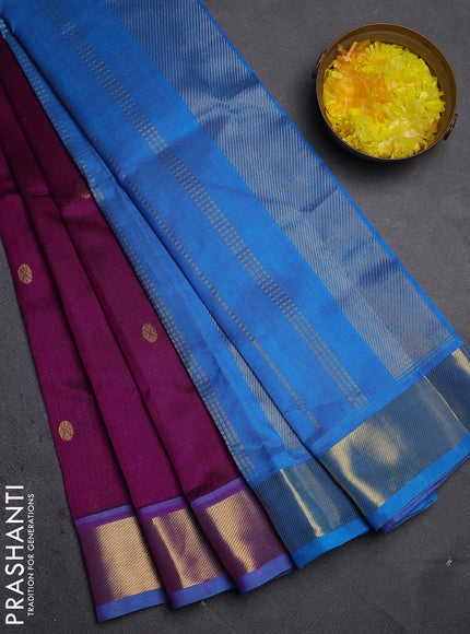 Silk cotton saree purple and cs blue with zari woven buttas and zari woven border