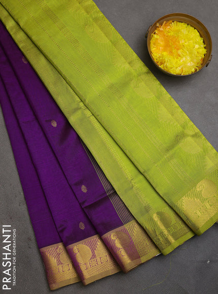 Silk cotton saree purple and light green with zari woven buttas and zari woven border