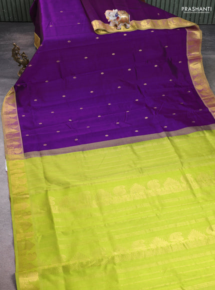 Silk cotton saree purple and light green with zari woven buttas and zari woven border
