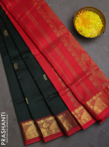 Silk cotton saree green and red with zari woven buttas and zari woven border
