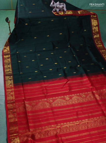 Silk cotton saree green and red with zari woven buttas and zari woven border