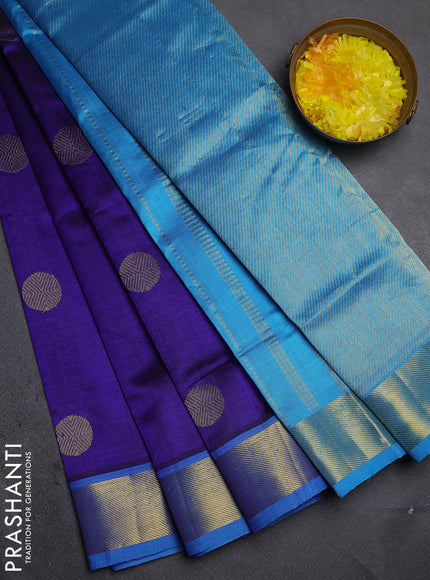 Silk cotton saree blue and cs blue with zari woven buttas and zari woven border