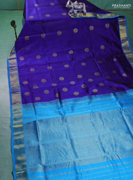 Silk cotton saree blue and cs blue with zari woven buttas and zari woven border