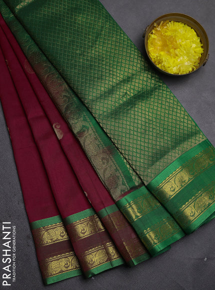 Silk cotton saree pink and green with zari woven paisley buttas and zari woven border