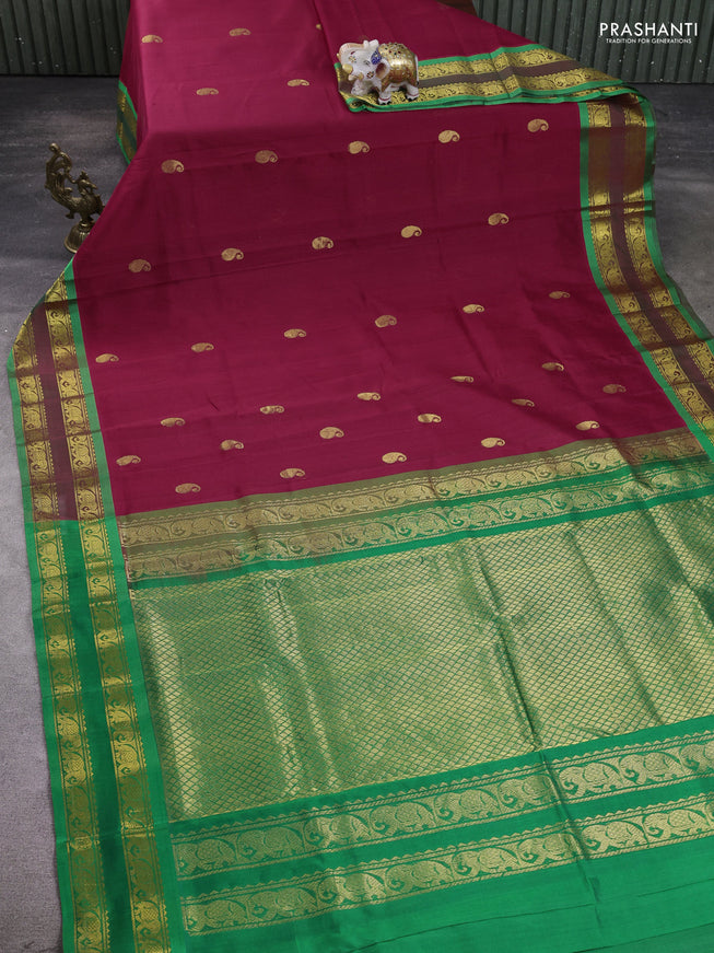 Silk cotton saree pink and green with zari woven paisley buttas and zari woven border