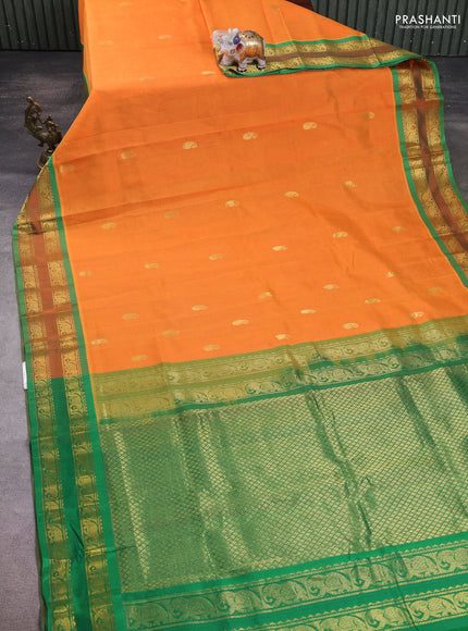 Silk cotton saree mango yellow and green with zari woven paisley buttas and zari woven border