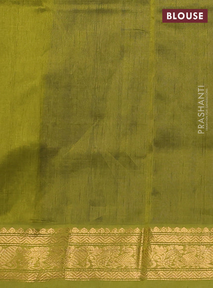 Silk cotton saree blue and light green with allover zari checks & lakshadeepam weaves and zari woven border