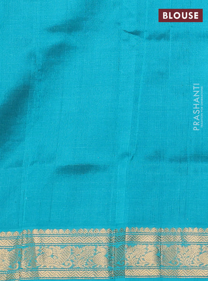 Silk cotton saree deep maroon and teal blue with allover zari checks & lakshadeepam weaves and zari woven border