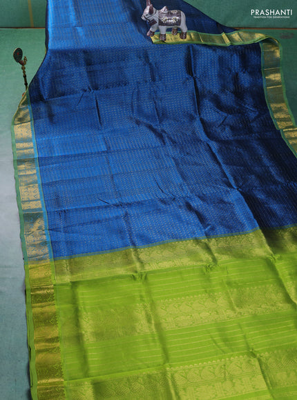 Silk cotton saree cs blue and light green with allover zari checks & lakshadeepam weaves and zari woven border