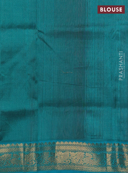 Silk cotton saree orange and teal blue with allover zari checks & lakshadeepam weaves and zari woven border