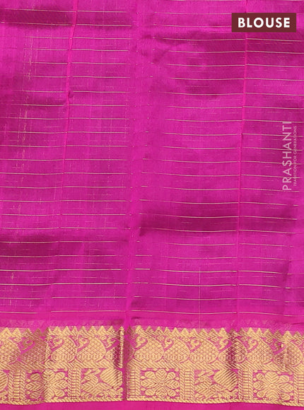 Silk cotton saree green and pink with allover zari checks & lakshadeepam weaves and zari woven border