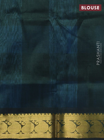 Silk cotton saree cs blue and dark green with allover paalum pazhamum checks & zari buttas and paisley zari woven border