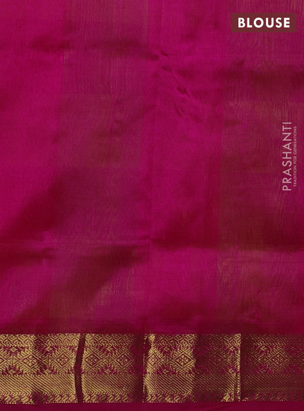 Silk cotton saree light green and pink with allover paalum pazhamum checks & zari buttas and zari woven border