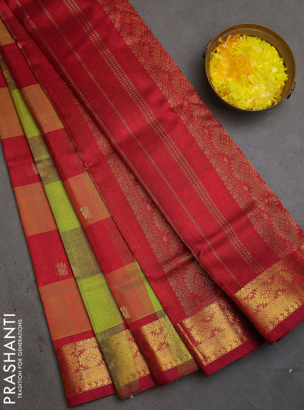 Silk cotton saree light green and maroon with allover paalum pazhamum checks & zari buttas and zari woven border