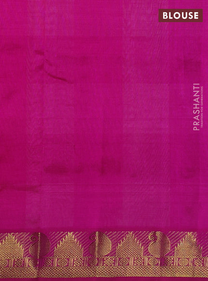 Silk cotton saree cream and pink with allover paalum pazhamum checks & zari buttas and paisley & temple design zari woven border