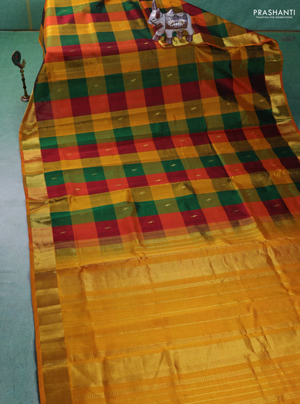 Silk cotton saree multi colour with allover paalum pazhamum checks & zari buttas and zari woven border