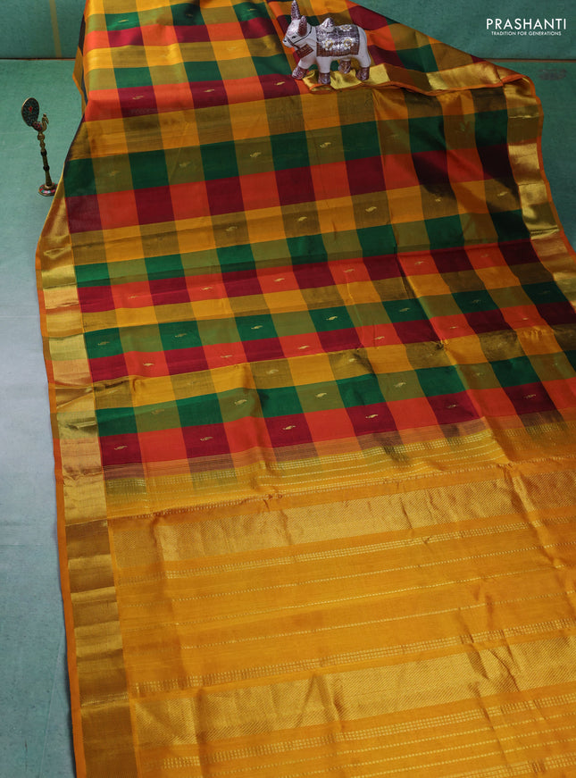 Silk cotton saree multi colour with allover paalum pazhamum checks & zari buttas and zari woven border