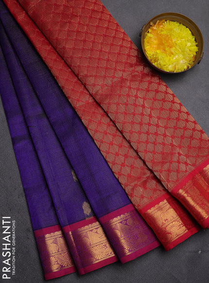 Silk Cotton saree blue and pink with allover vairaosi pattern & zari buttas and zari woven border