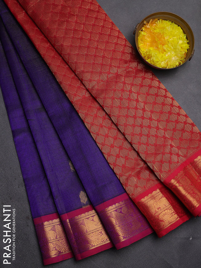 Silk Cotton saree blue and pink with allover vairaosi pattern & zari buttas and zari woven border