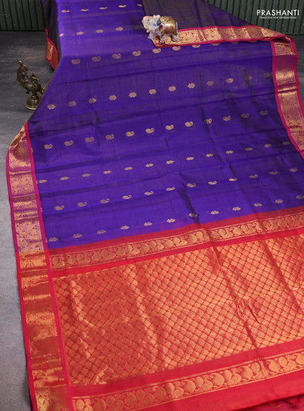 Silk Cotton saree blue and pink with allover vairaosi pattern & zari buttas and zari woven border
