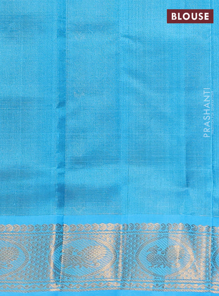 Silk Cotton saree green and cs blue with allover vairaosi pattern & zari buttas and zari woven border