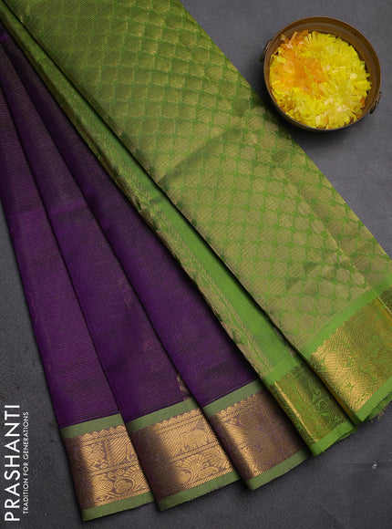 Silk Cotton saree violet and light green with allover vairaosi pattern & zari buttas and zari woven border