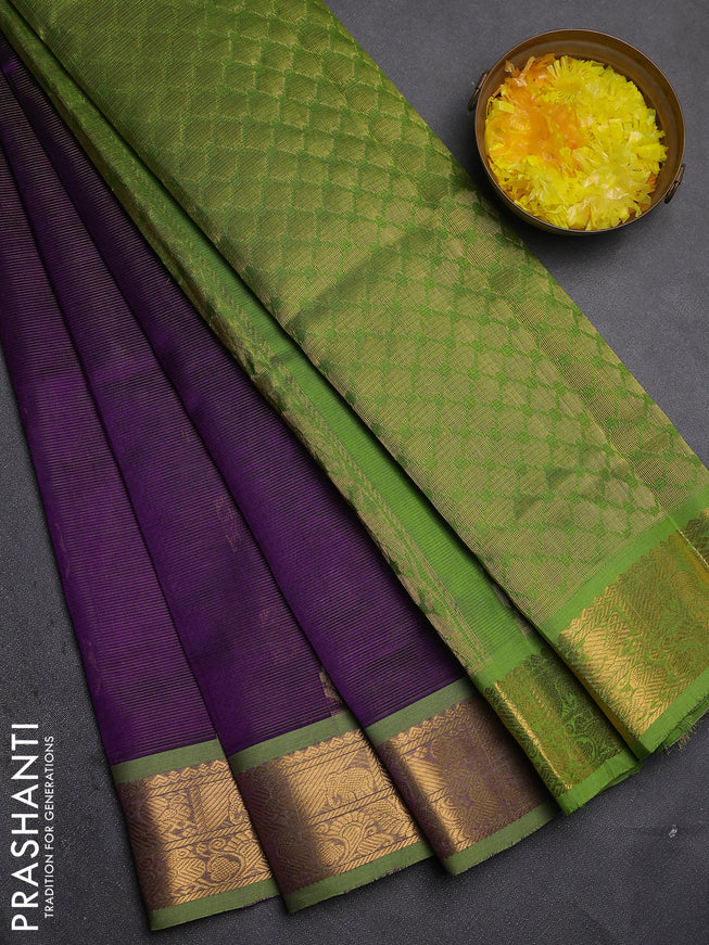 Silk Cotton saree violet and light green with allover vairaosi pattern & zari buttas and zari woven border
